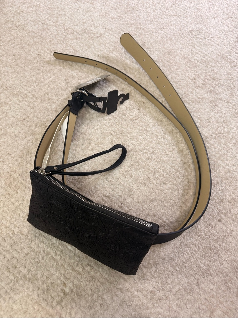 NWT Stone Mountain Leather Double Belt and Bag Black